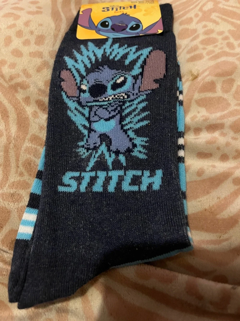 Disney Stitch Crew Socks Black Blue Adult Shoe Size 6.5-12 New With Tags